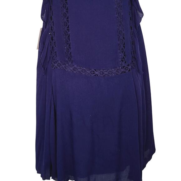 Free People Blue Eyelet Front w/Crochet Flutter Sleeves Flapper Dress M NWT - Picture 11 of 15